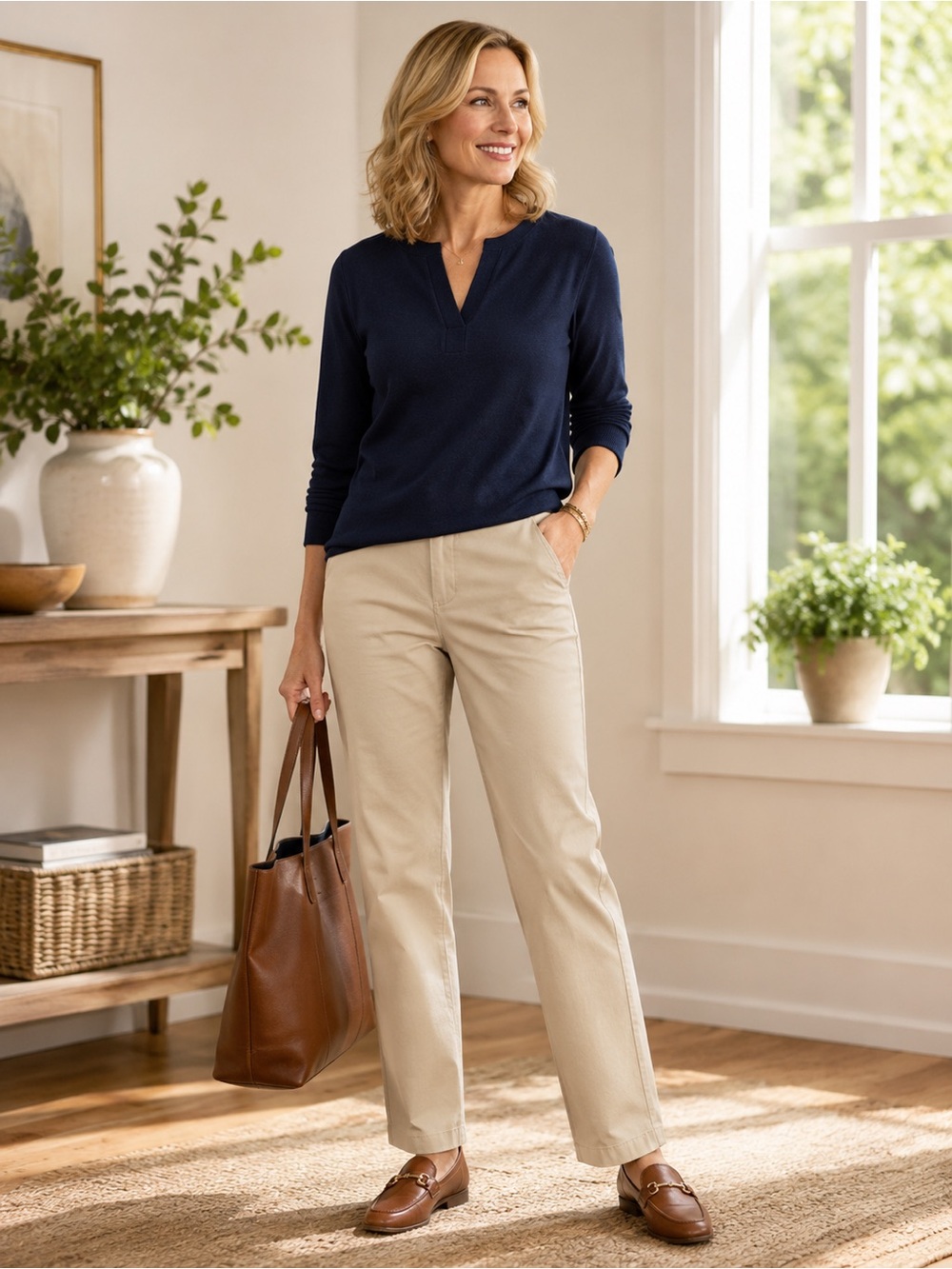 J. Jill Line-In Chino Beige Khaki Straight Leg Pants Size 12